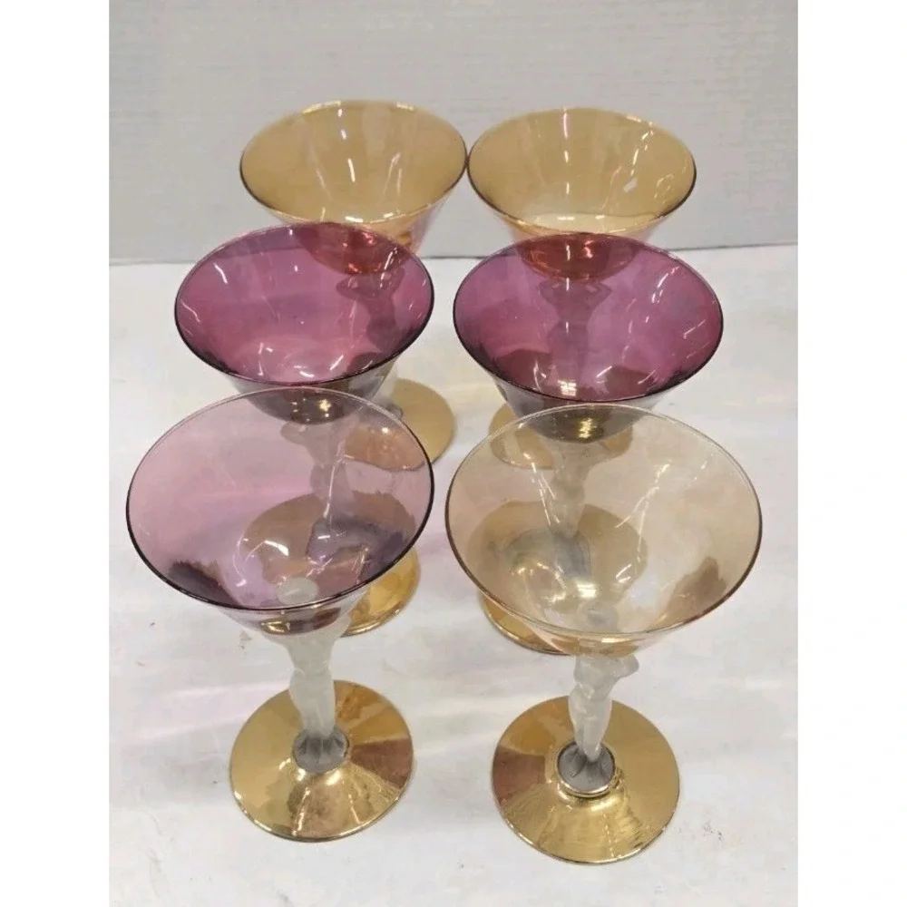 6 RARE VINTAGE AUTHENTIC BAYEL BACCHANTE COLORED GLASSES